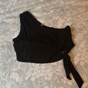 Free People Black One-Shoulder Crop Top
